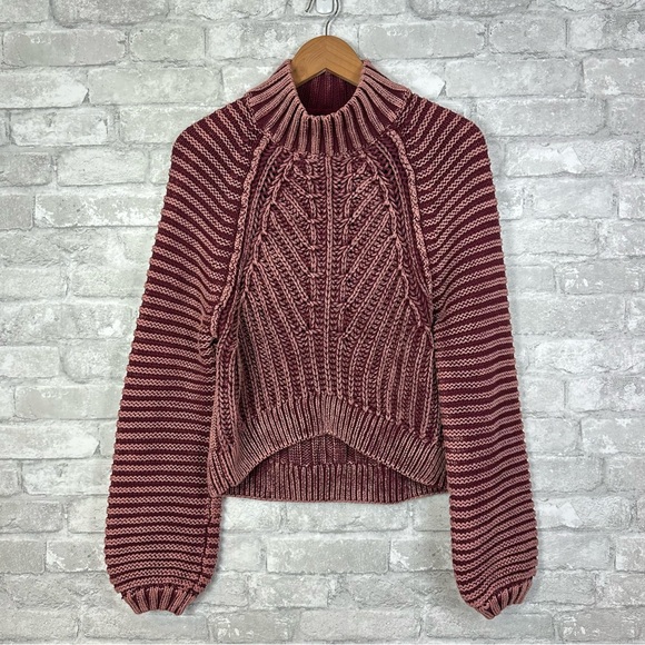 Free People Sweetheart Sweater Size XS Mockneck Balloon Sleeve Chunky Cotton - Picture 5 of 11